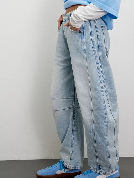 NWT Free People We The Free Good Luck Mid-Rise Barrel Jeans in Aegean - Picture 2 of 9